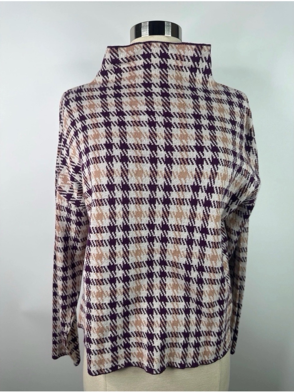 Ann Taylor Factory Petite Plaid Turtleneck Sweater in Purple and Tan